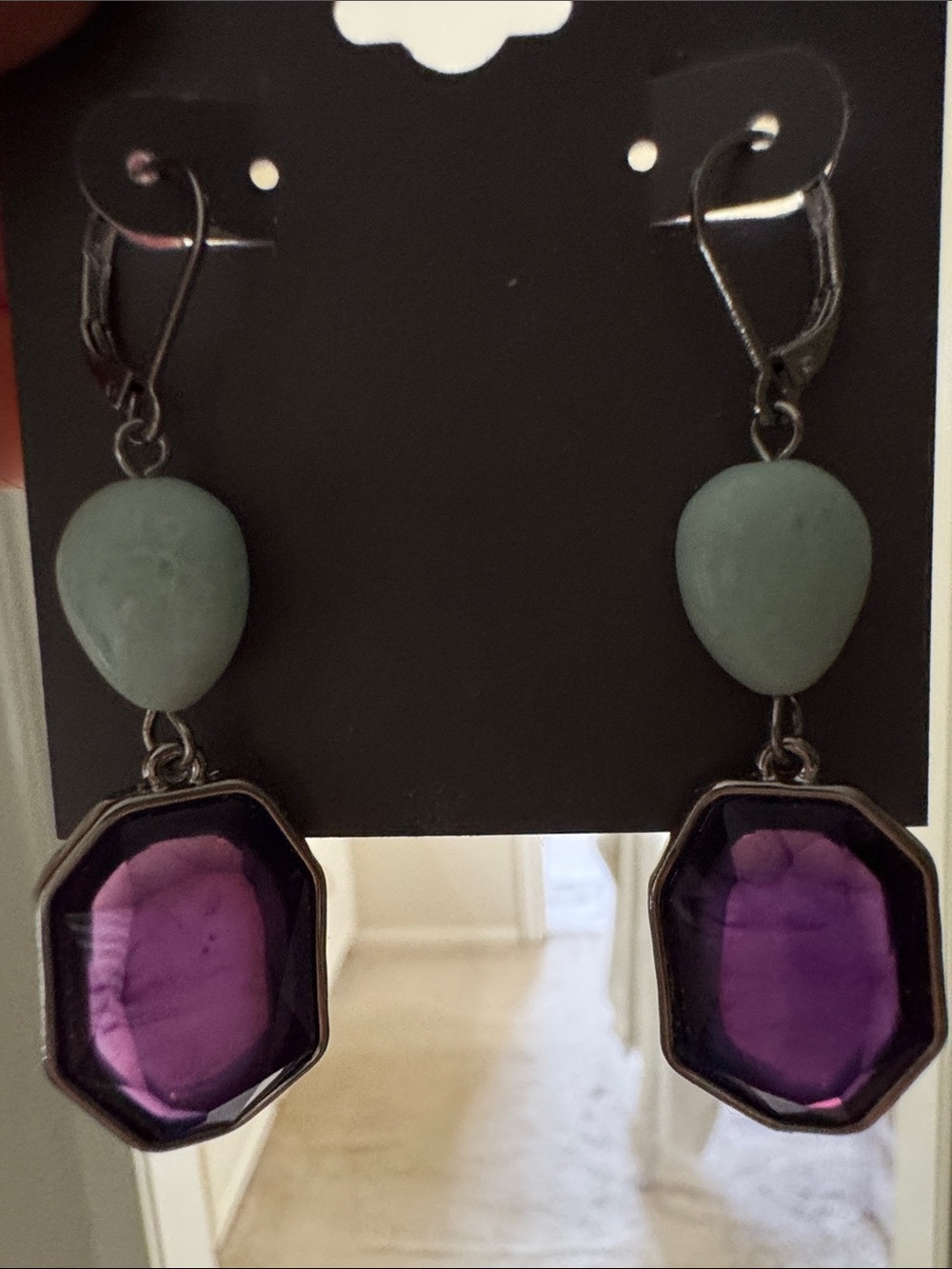 Style & Co.Purple Faceted Drop Earrings with Sage Accents